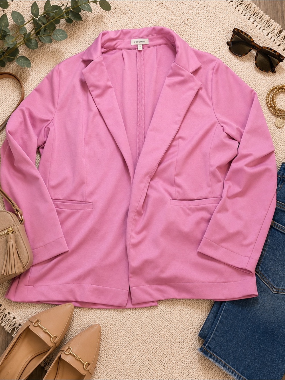 White Birch Pink Open Front Blazer Women’s Large Stretch Career Office Jacket